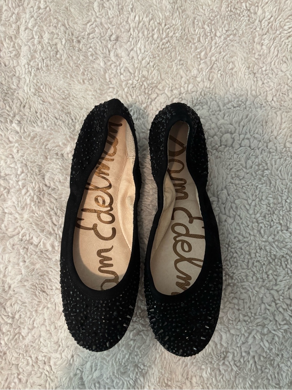 Sam Edelman Black Crystal-Embellished Ballet Flats
